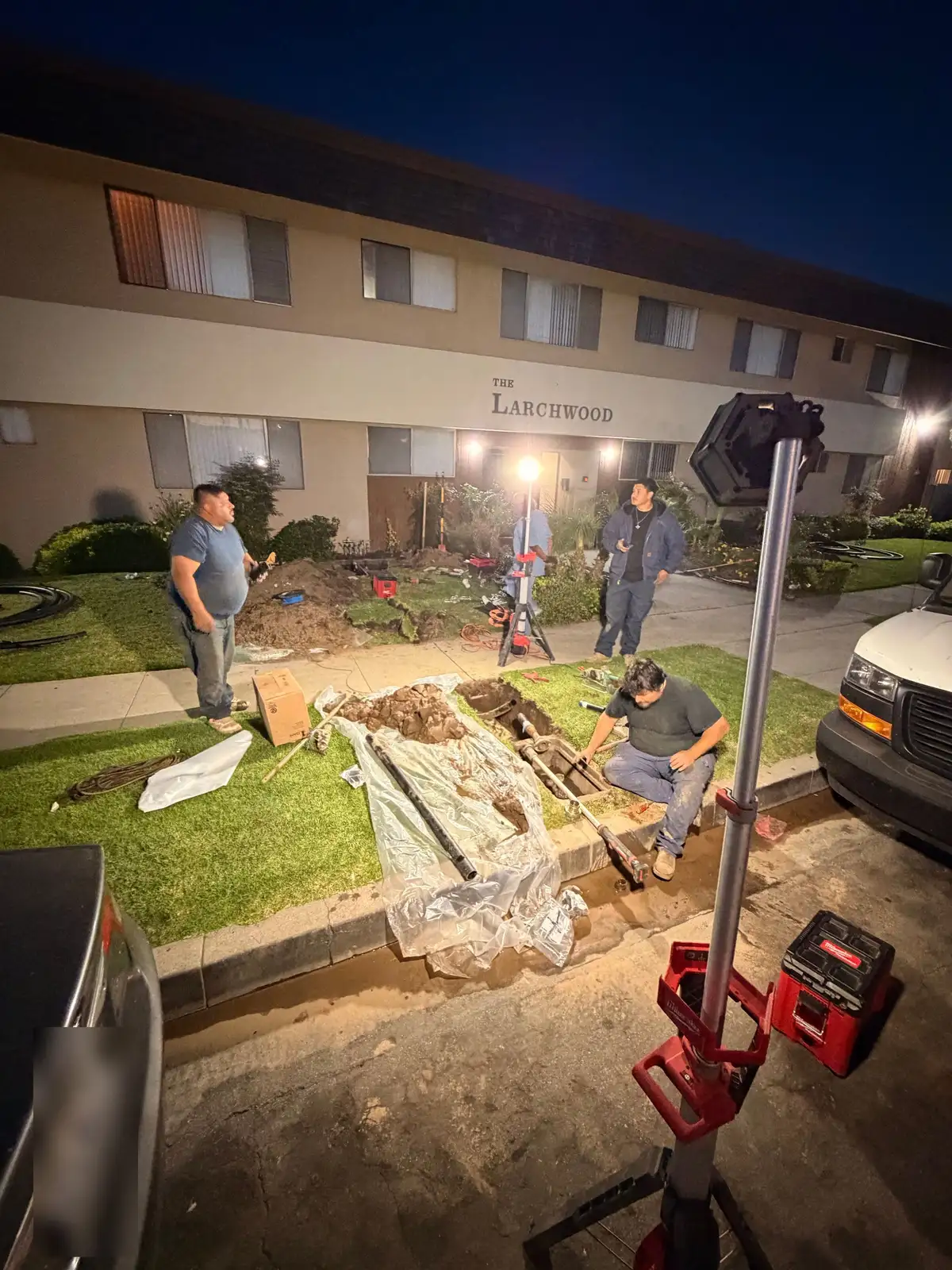 Overnight sewer line replacement at a South Bay apartment property