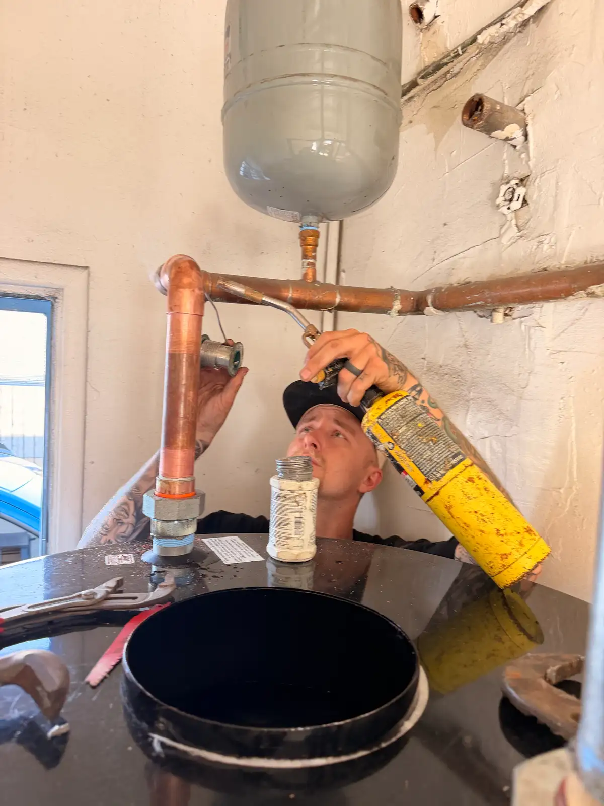 New copper fittings sweated into a repiped supply run